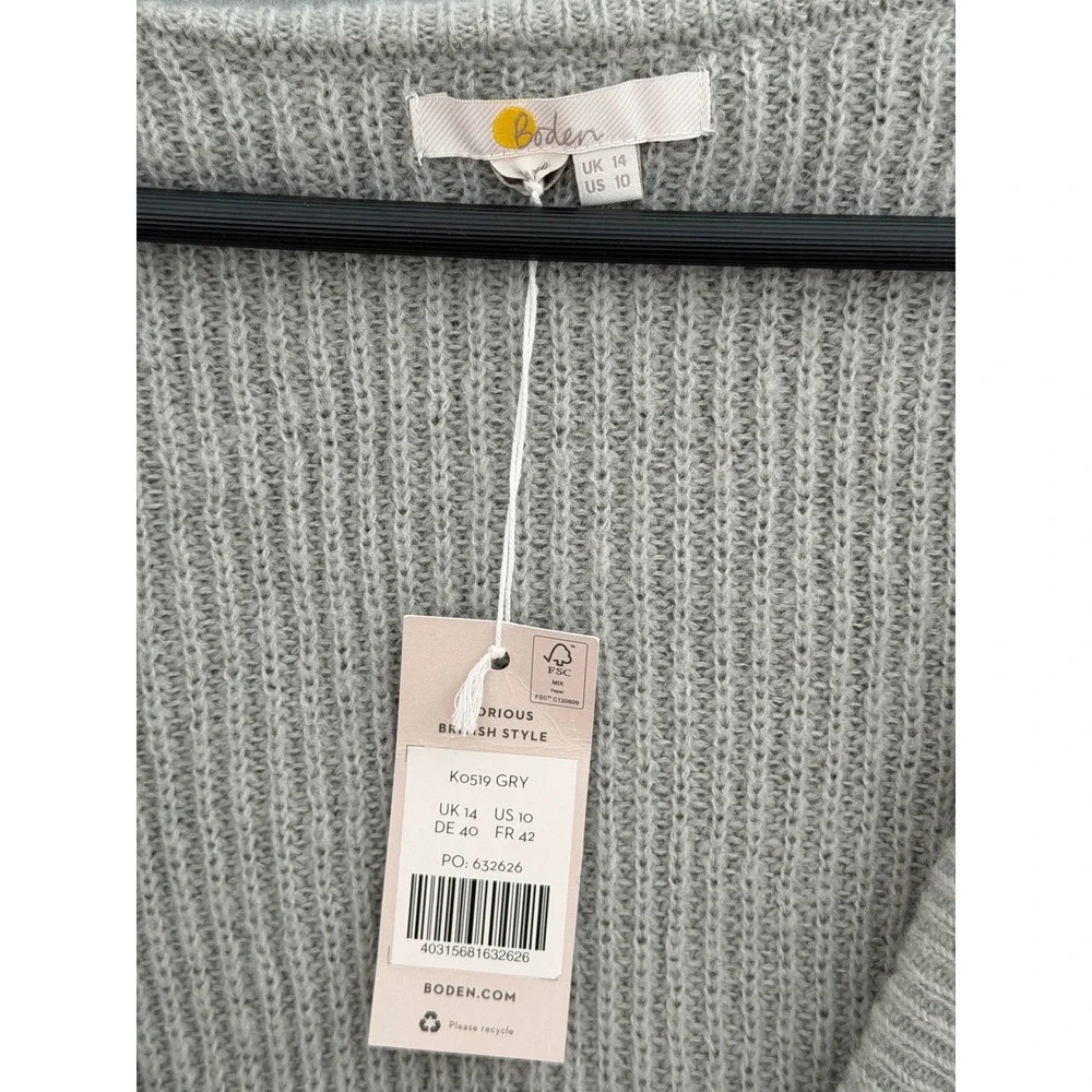 Boden Jessica Alpaca Cardigan Women US 10 Grey Balletcore Coquette Ruffle Wool